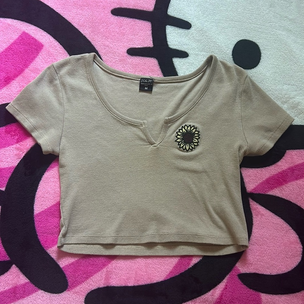 Brown Sunflower Crop Top